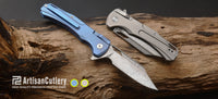 Artisan Cutlery Blowback ATZ-1822GD Damascus Blade Titanium Handle Folding Knives
