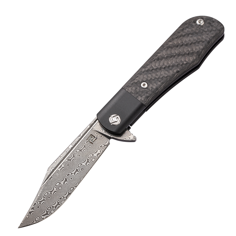 Artisan Cutlery Hyperion ATZ-1834GSD Damascus Blade Titanium and Carbon Fiber Handle Folding Knives