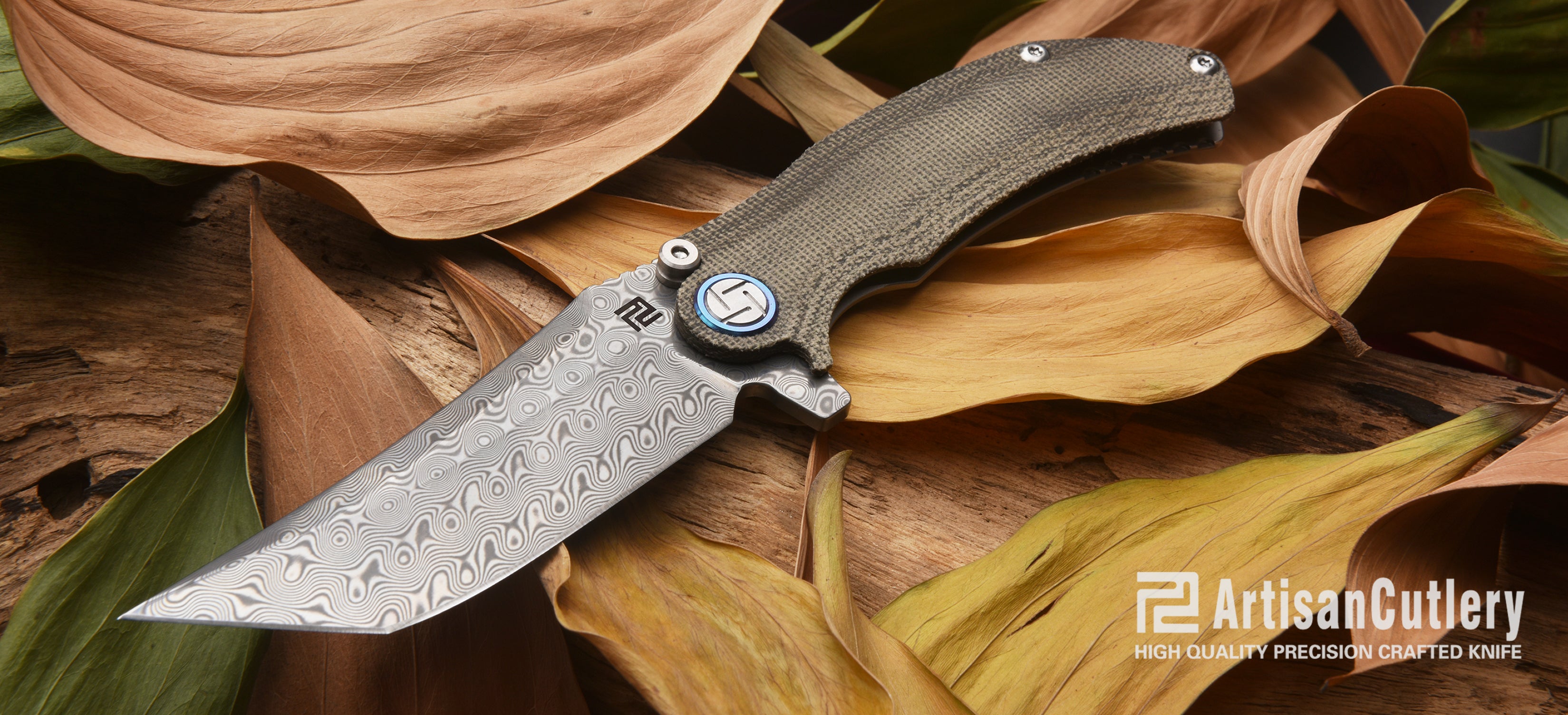 Artisan Cutlery Tacit ATZ-1838GD Damascus Blade Folding K