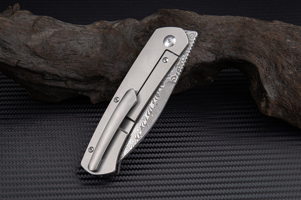 Artisan Cutlery Centauri ATZ-1839GD Damascus Blade Carbon fiber and Titanium Handle Folding Knives