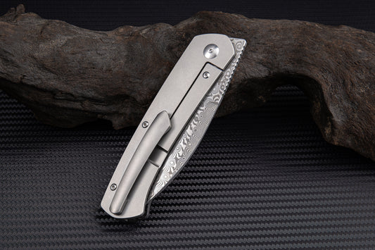 Artisan Cutlery Centauri ATZ-1839GD Damascus Blade Carbon fiber and Titanium Handle Folding Knives