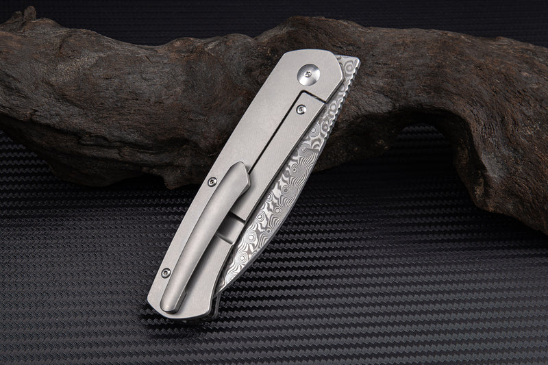 Artisan Cutlery Centauri ATZ-1839GD Damascus Blade Carbon fiber and Titanium Handle Folding Knives