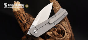 Artisan Cutlery Centauri ATZ-1839GD Damascus Blade Micarta and Titanium Handle Folding Knives