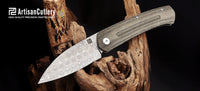 Artisan Cutlery Centauri ATZ-1839GD Damascus Blade Micarta and Titanium Handle Folding Knives