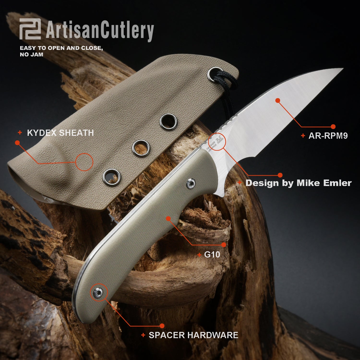 Artisan Cutlery Sea Snake ATZ-1842B  AR-RPM9 Powder Steel Blade G10 Handle Fixed Blade Knives