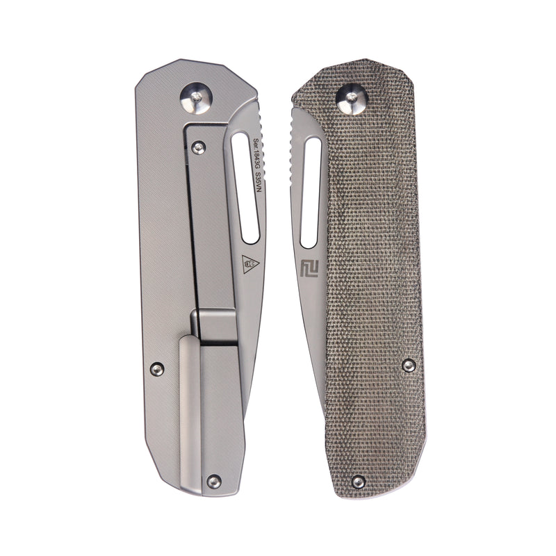 Artisan Cutlery Arion ATZ-1843G S35VN Blade ODG Micarta and Titanium Handle Folding Knives