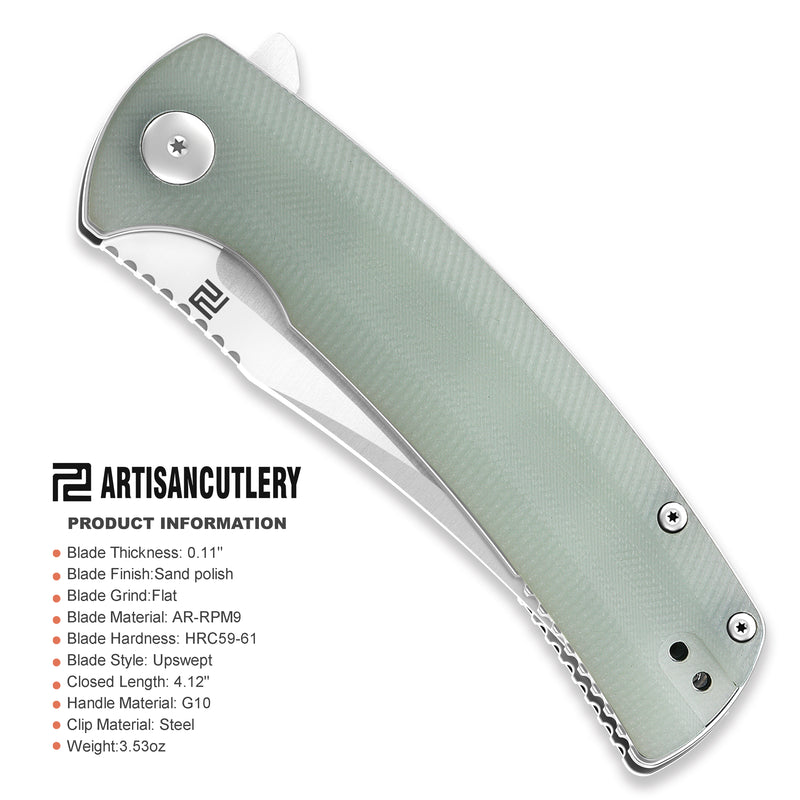 Artisan Cutlery Arroyo ATZ-1845P AR-RPM9 Steel Blade G10 Handle Folding Knives