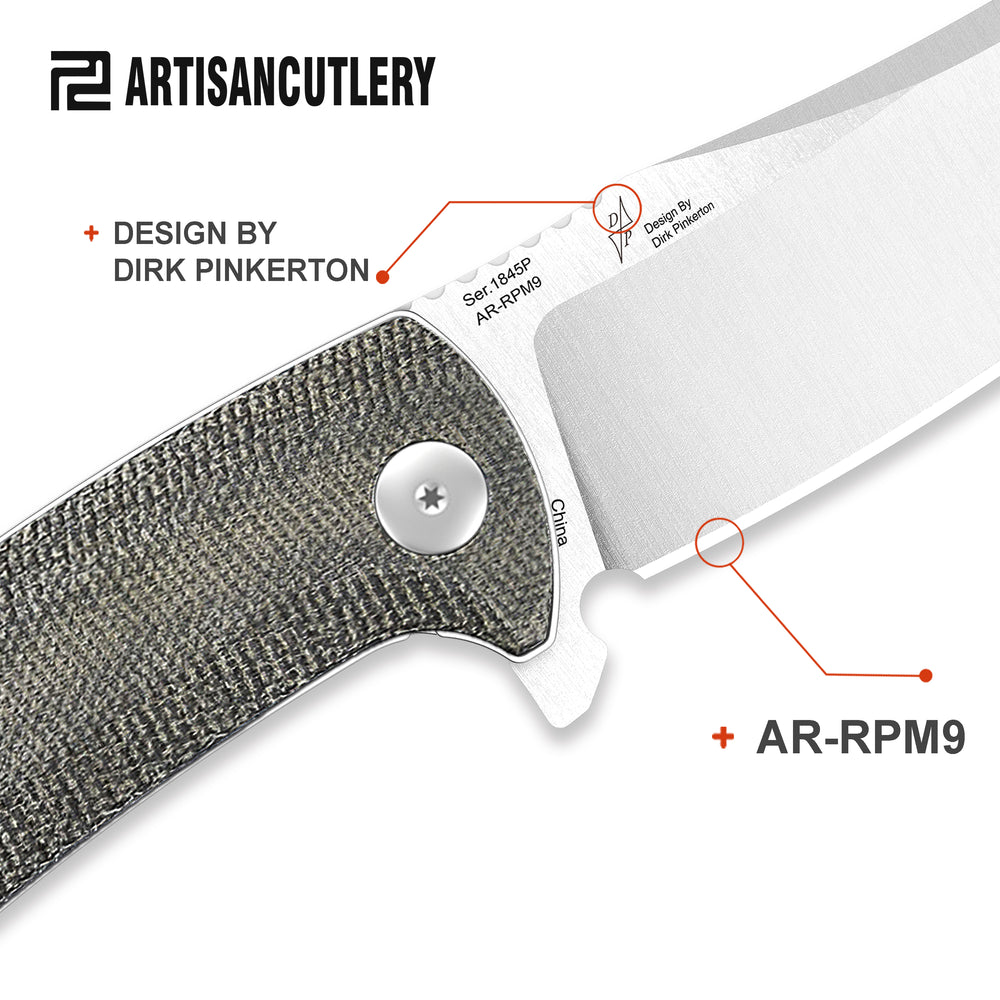 Artisan Cutlery Arroyo ATZ-1845P AR-RPM9 Steel Blade Micarta Handle Folding Knives