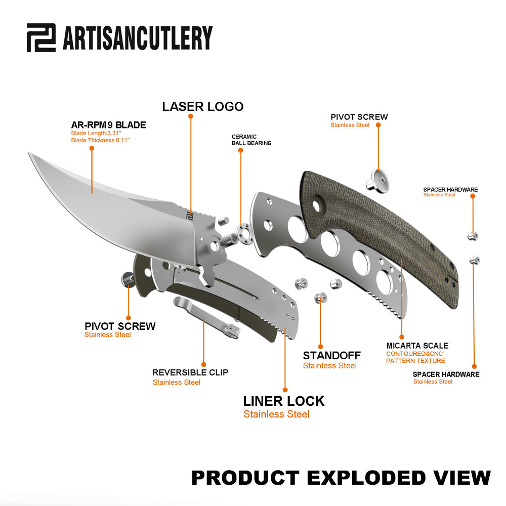 Artisan Cutlery Arroyo ATZ-1845P AR-RPM9 Steel Blade Micarta Handle Folding Knives