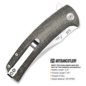 Artisan Cutlery Arroyo ATZ-1845P AR-RPM9 Powder Steel Blade Micarta Handle Folding Knives