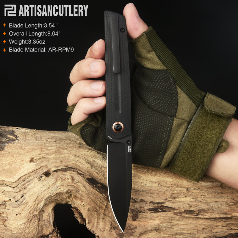 Artisan Cutlery Sirius 1849P-BBK AR-RPM9 Black PVD Coated Blade G10 Handle Folding Knives