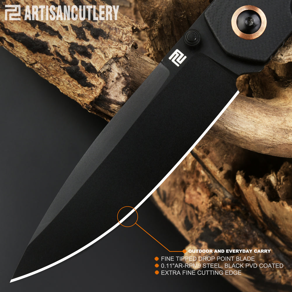 Artisan Cutlery Sirius 1849P-BBK AR-RPM9 Black PVD Coated Blade G10 Handle Folding Knives