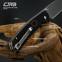 CJRB Pyrite J1925 AR-RPM9 Steel Stone Wash Blade G10 Handle Folding Knives