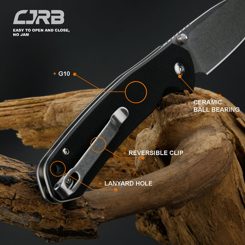 CJRB Pyrite J1925 AR-RPM9 Steel Stone Wash Blade G10 Handle Folding Knives