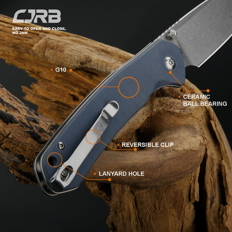 CJRB Pyrite J1925 AR-RPM9 Steel Stone Wash Blade G10 Handle Folding Knives