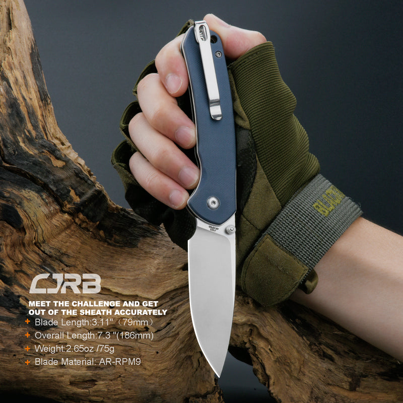 CJRB Pyrite J1925 AR-RPM9 Steel Stone Wash Blade G10 Handle Folding Knives