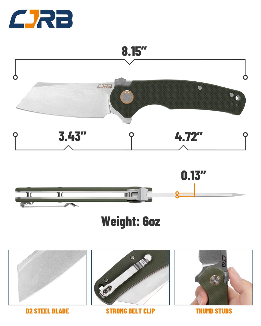 CJRB Crag J1904 D2/AR-RPM9 Blade G10 Handle Folding Knives