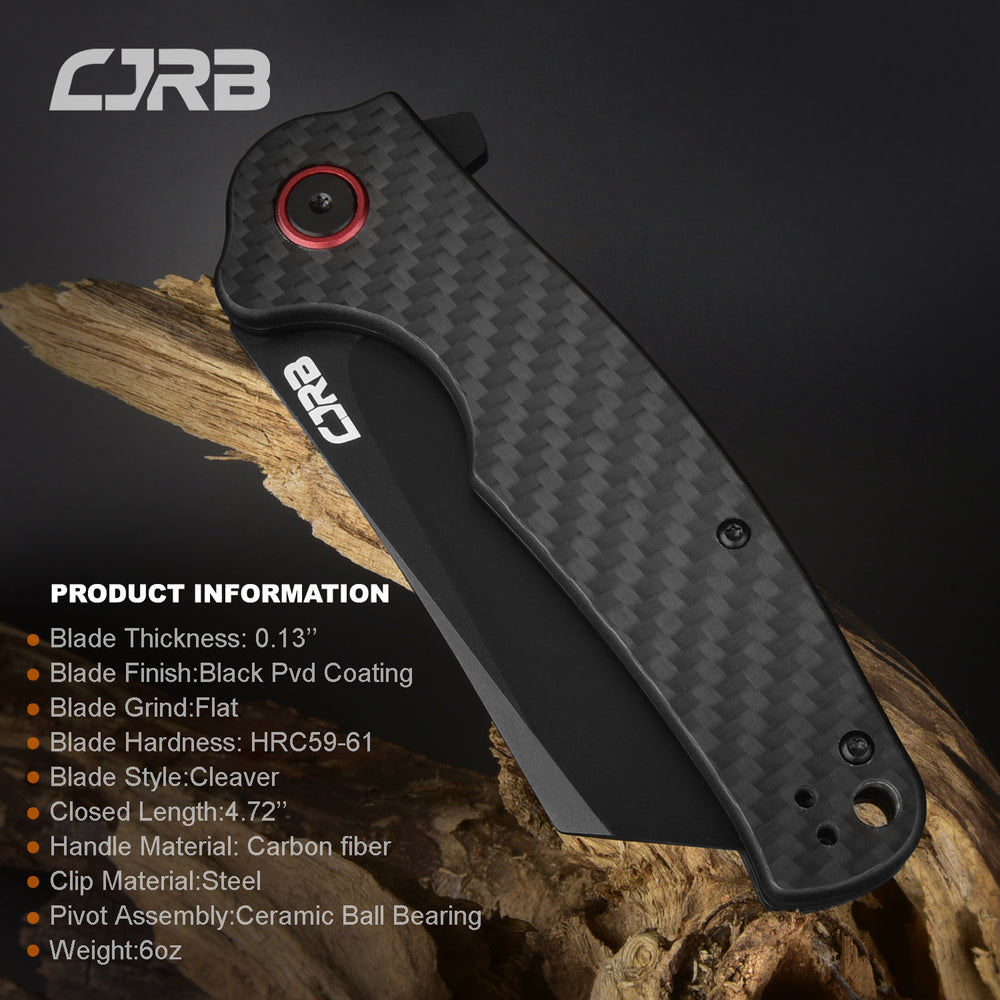 CJRB CRAG J1904 AR-RPM9 Steel Black PVD Blade Carbon Fiber Handle Folding Knives