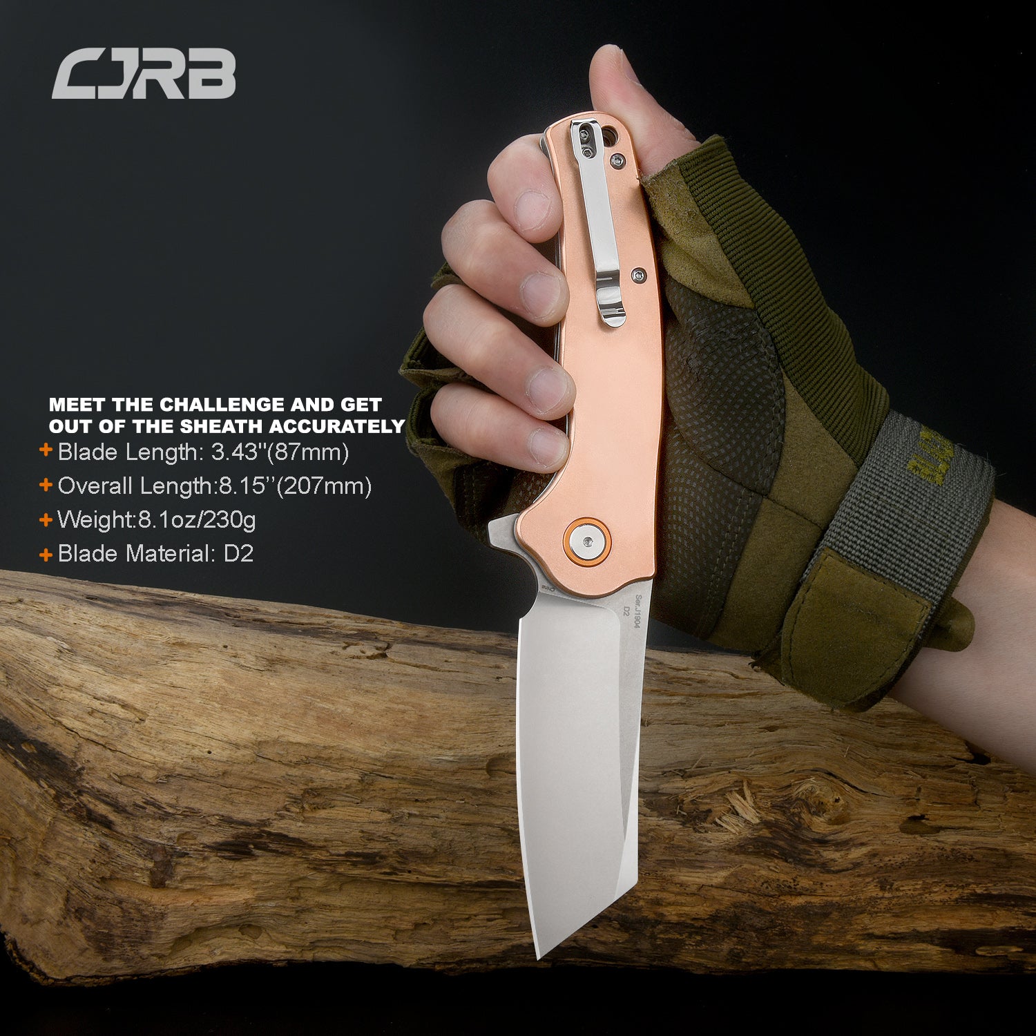 CJRB Crag J1904 D2 Blade COPPER Handle Folding Knives
