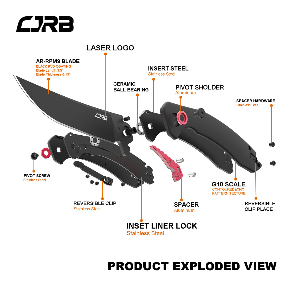 CJRB GOBI J1906 AR-RPM9 Steel Black PVD Blade G10 Handle Folding Knives