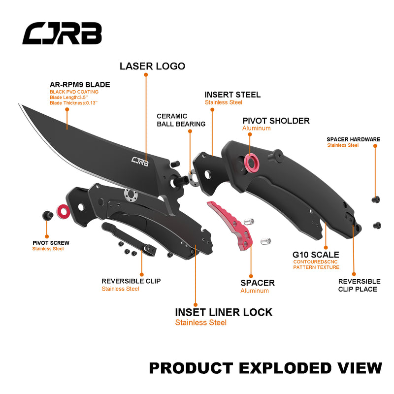 CJRB GOBI J1906 AR-RPM9 Steel Black PVD Blade G10 Handle Folding Knives