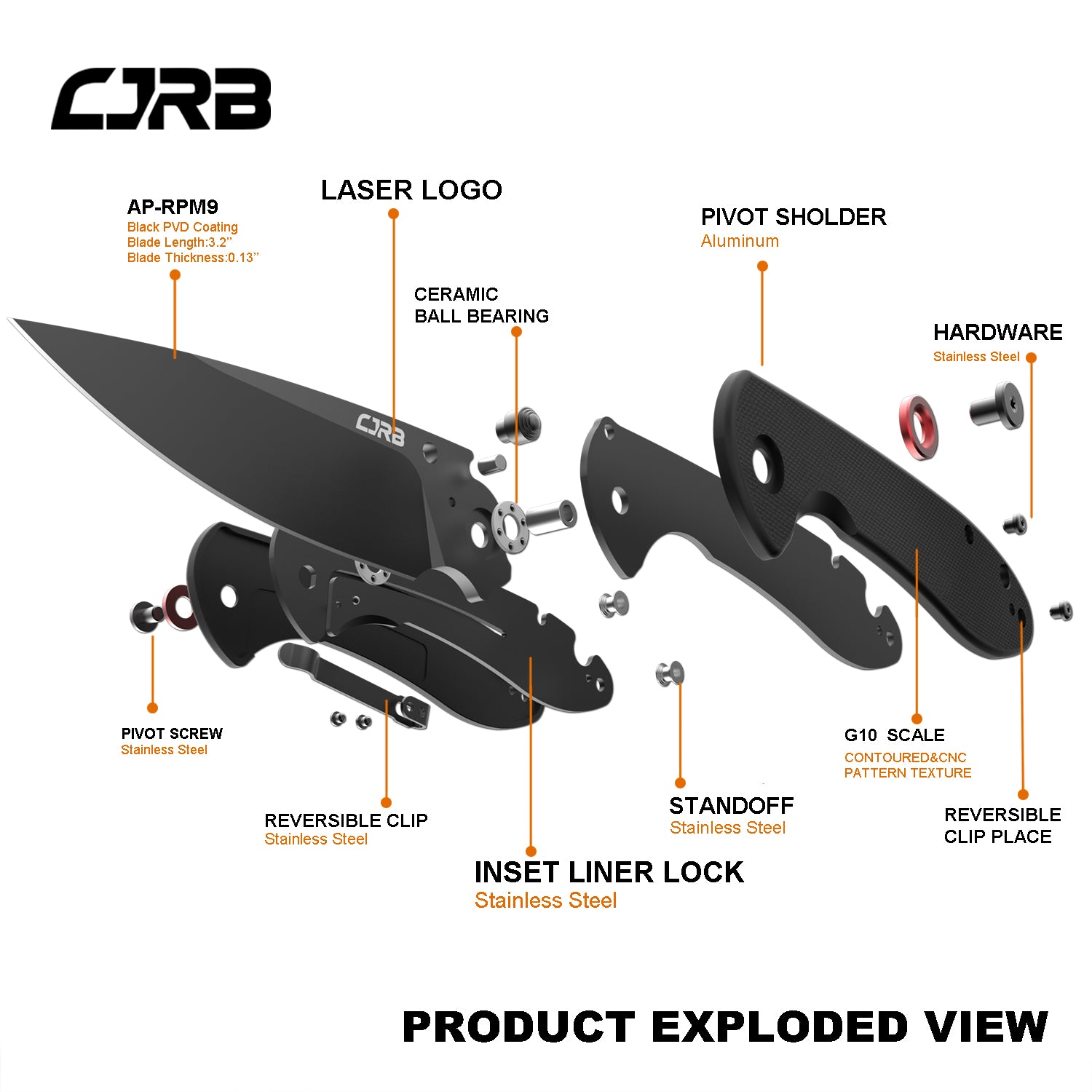CJRB FELDSPAR J1912 AR-RPM9 POWDER STEEL BLACK PVD COATED BLADE G10 HANDLE FOLDING KNIVES