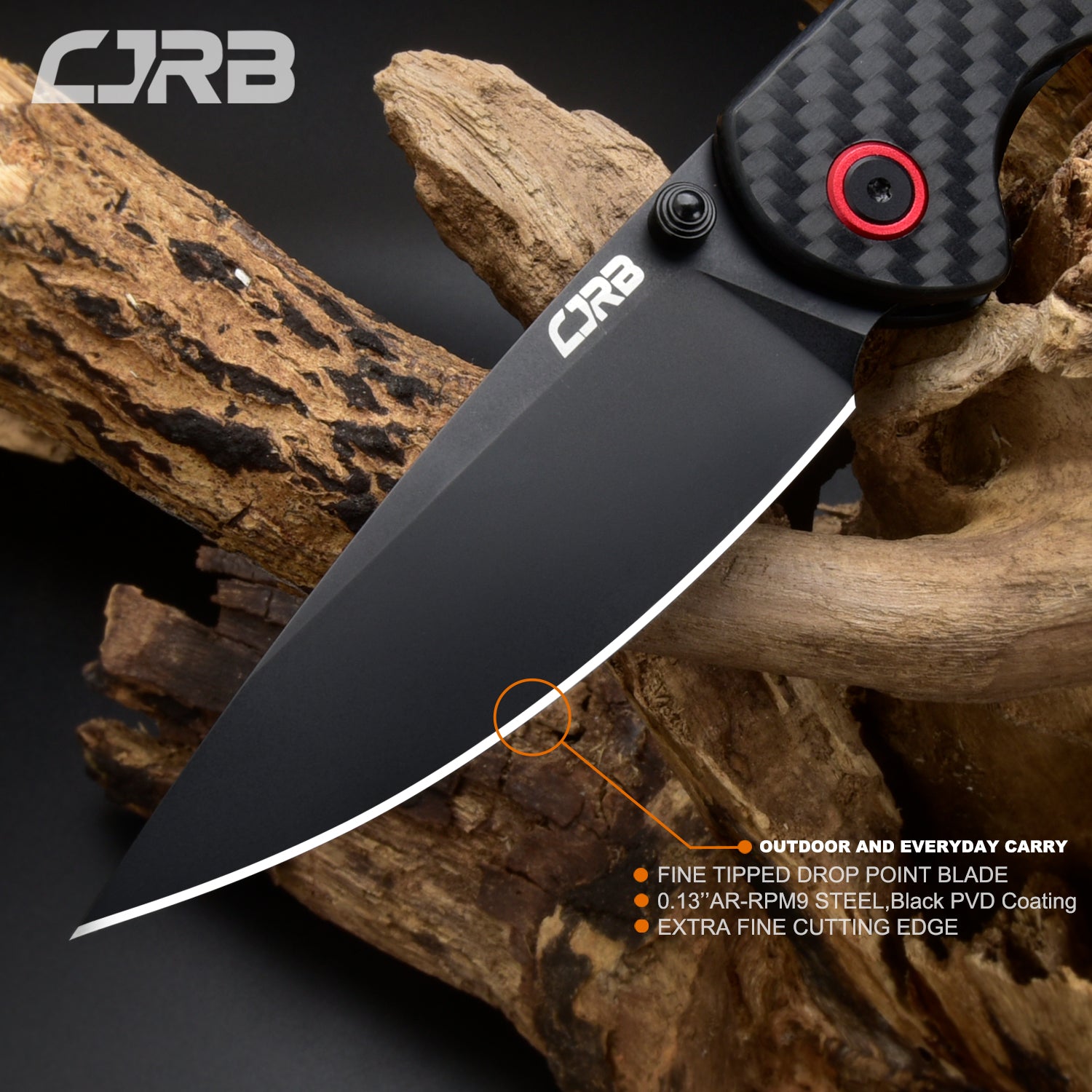 CJRB Tigris Folding Knife - AR-RPM9 Steel, Black PVD Blade, G10 Handle