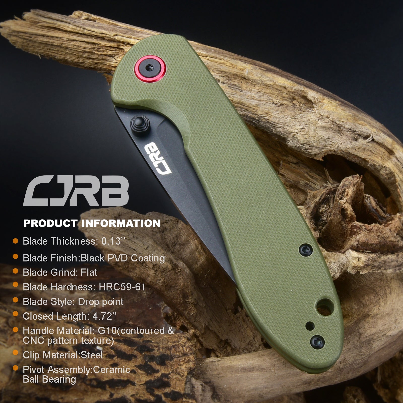 CJRB Feldspar J1912: AR-RPM9 Steel, Black PVD Coated Blade