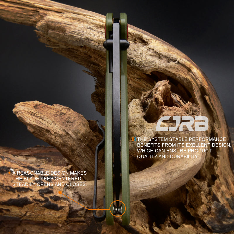 CJRB Feldspar J1912 AR-RPM9 Steel Black PVD Coated Blade G10 Handle Folding Knives - Green (J1912-BGN)