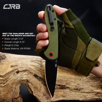 CJRB Feldspar J1912 AR-RPM9 Steel Black PVD Coated Blade G10 Handle Folding Knives - Green (J1912-BGN)
