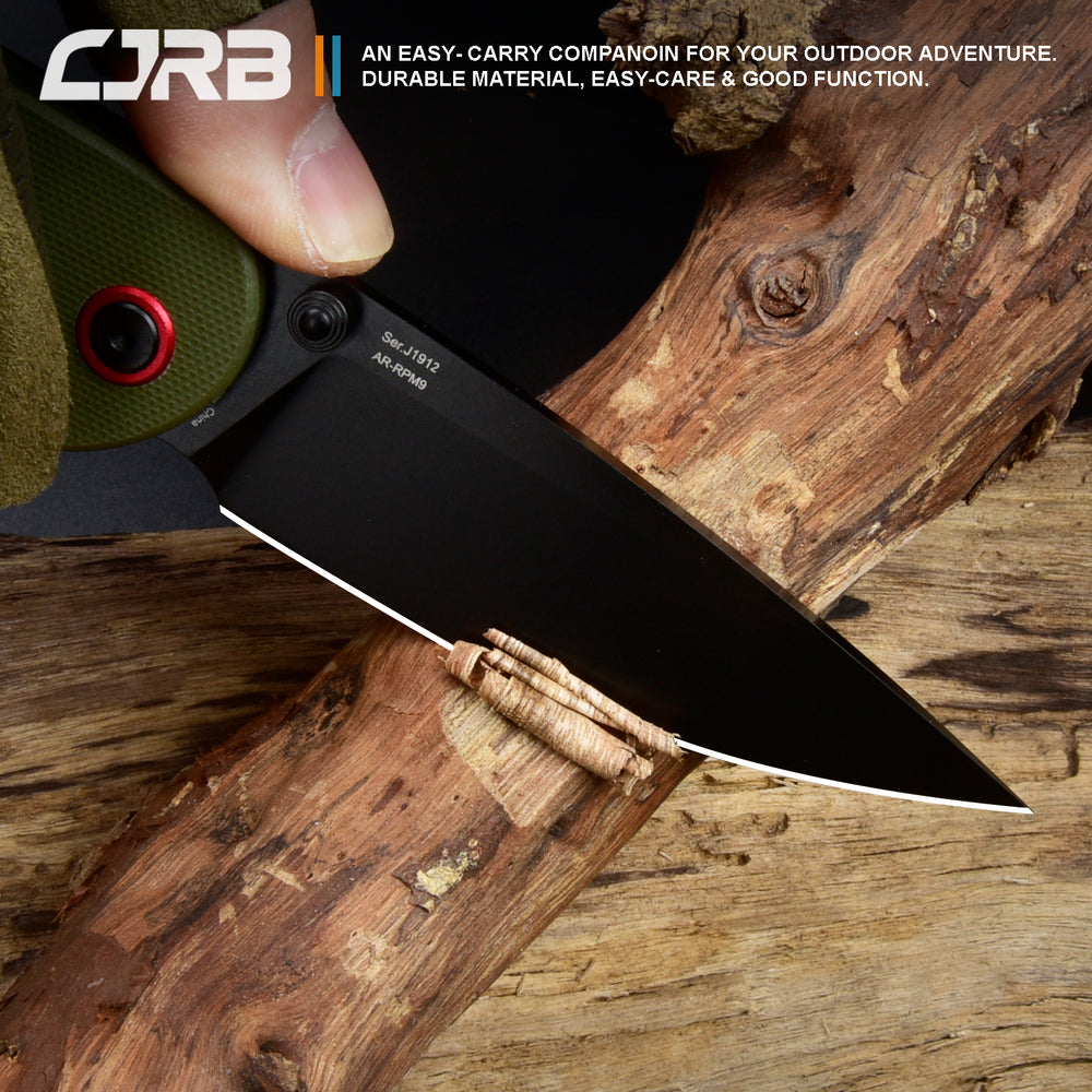CJRB Feldspar J1912 AR-RPM9 Steel Black PVD Coated Blade G10 Handle Folding Knives - Green (J1912-BGN)