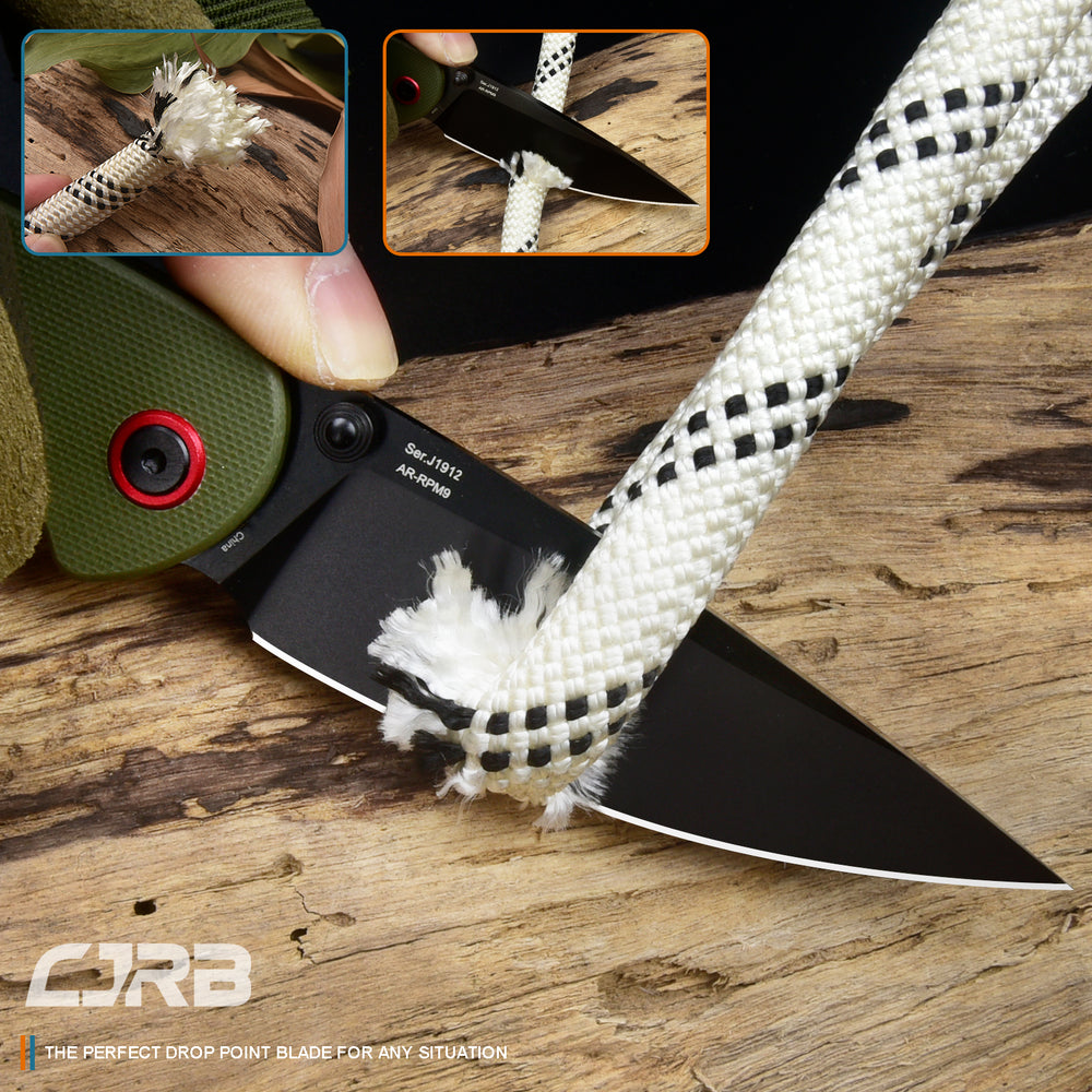 CJRB Feldspar J1912 AR-RPM9 Steel Black PVD Coated Blade G10 Handle Folding Knives - Green (J1912-BGN)