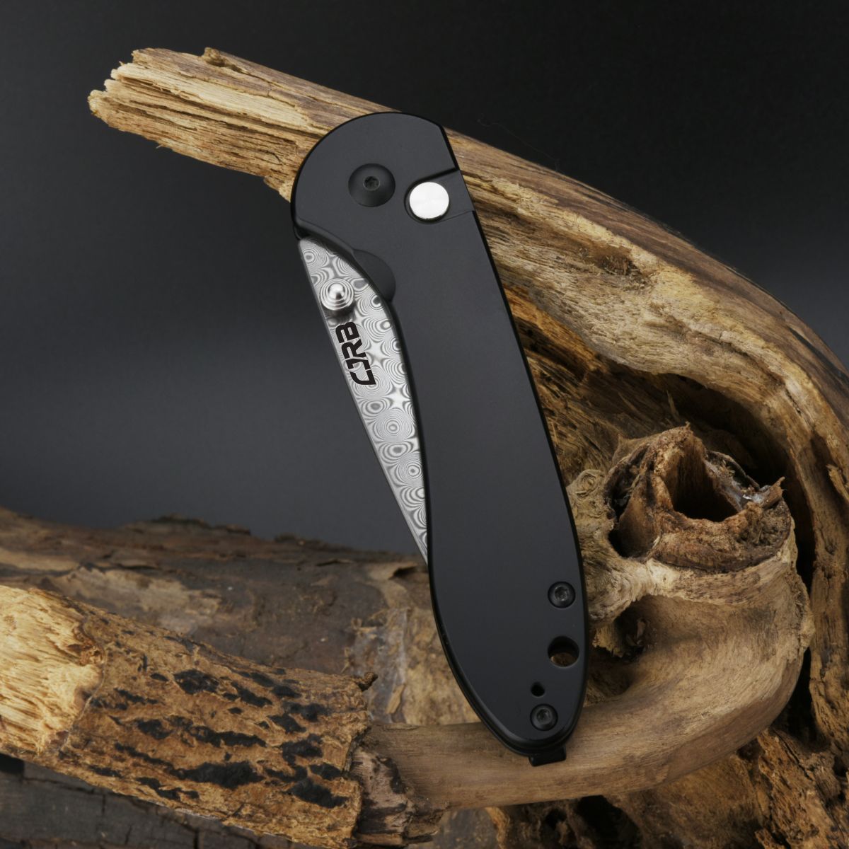 CJRB FELDSPAR J1912 DAMASCUS BLADE STEEL HANDLE BUTTON LO