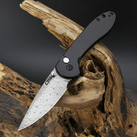 CJRB FELDSPAR J1912 DAMASCUS BLADE STEEL HANDLE BUTTON LOCK FOLDING KNIVES