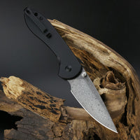 CJRB FELDSPAR J1912 DAMASCUS BLADE STEEL HANDLE BUTTON LOCK FOLDING KNIVES