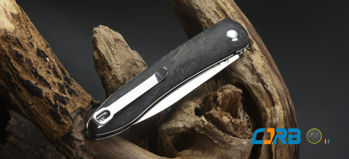CJRB Ria J1917 AR-RPM9 Steel Blade Marbled Carbon Fiber Handle Folding Knives