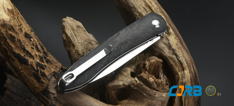 CJRB Ria J1917 AR-RPM9 Steel Blade Marbled Carbon Fiber Handle Folding Knives