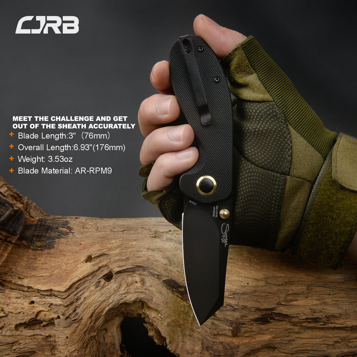 CJRB More Maileah J1918L Black PVD Coated AR-RPM9 Steel Blade Folding Knives