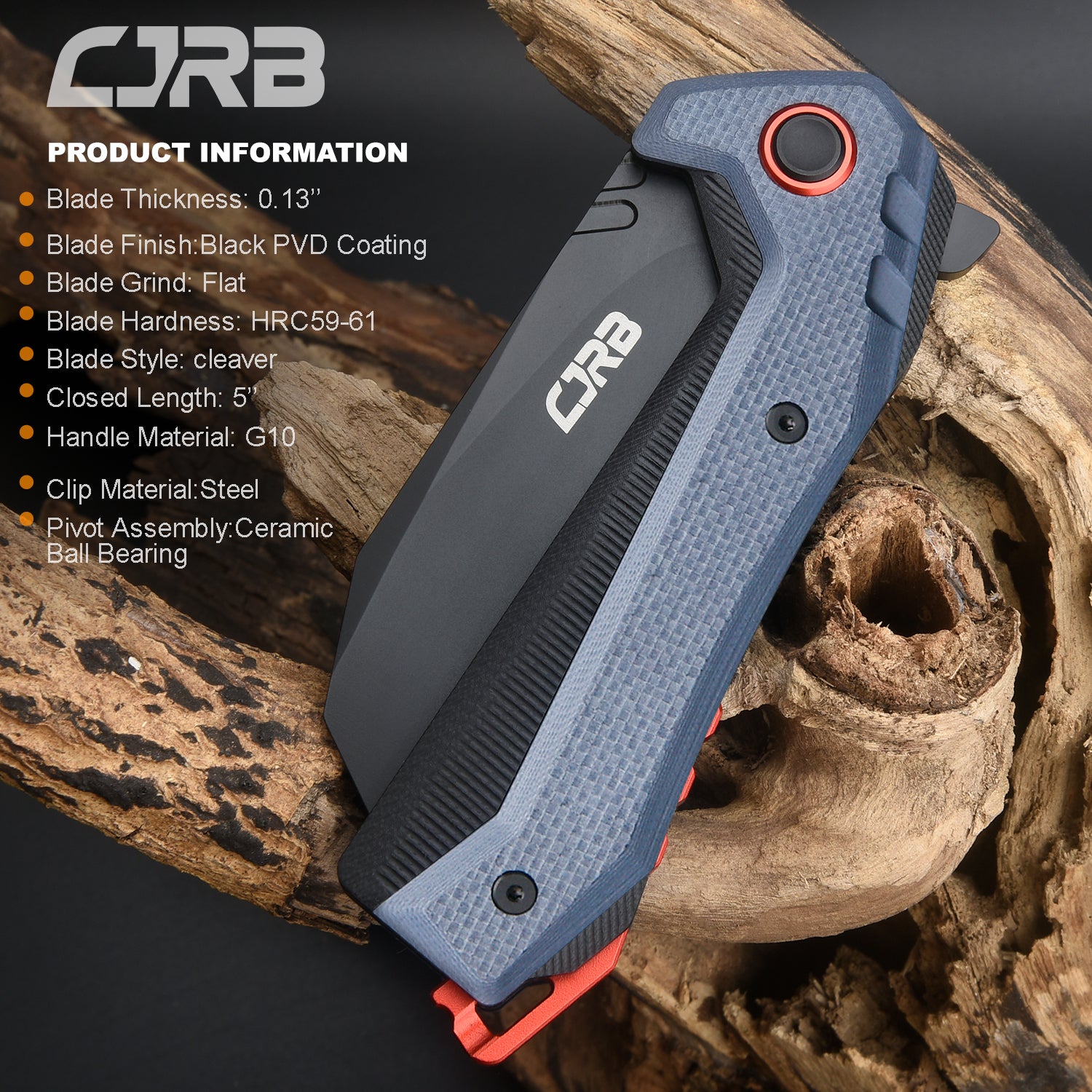 CJRB Tigris Folding Knife - AR-RPM9 Steel, Black PVD Blade, G10 Handle