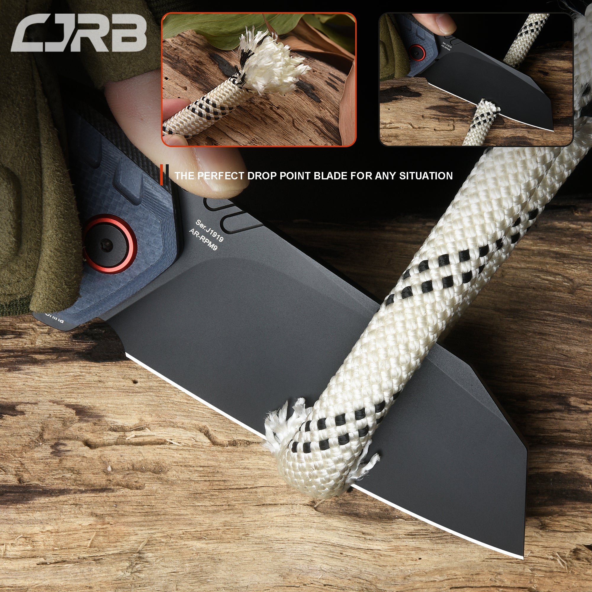 CJRB TIGRIS J1919 AR-RPM9 Steel Black PVD Blade Black&Blu