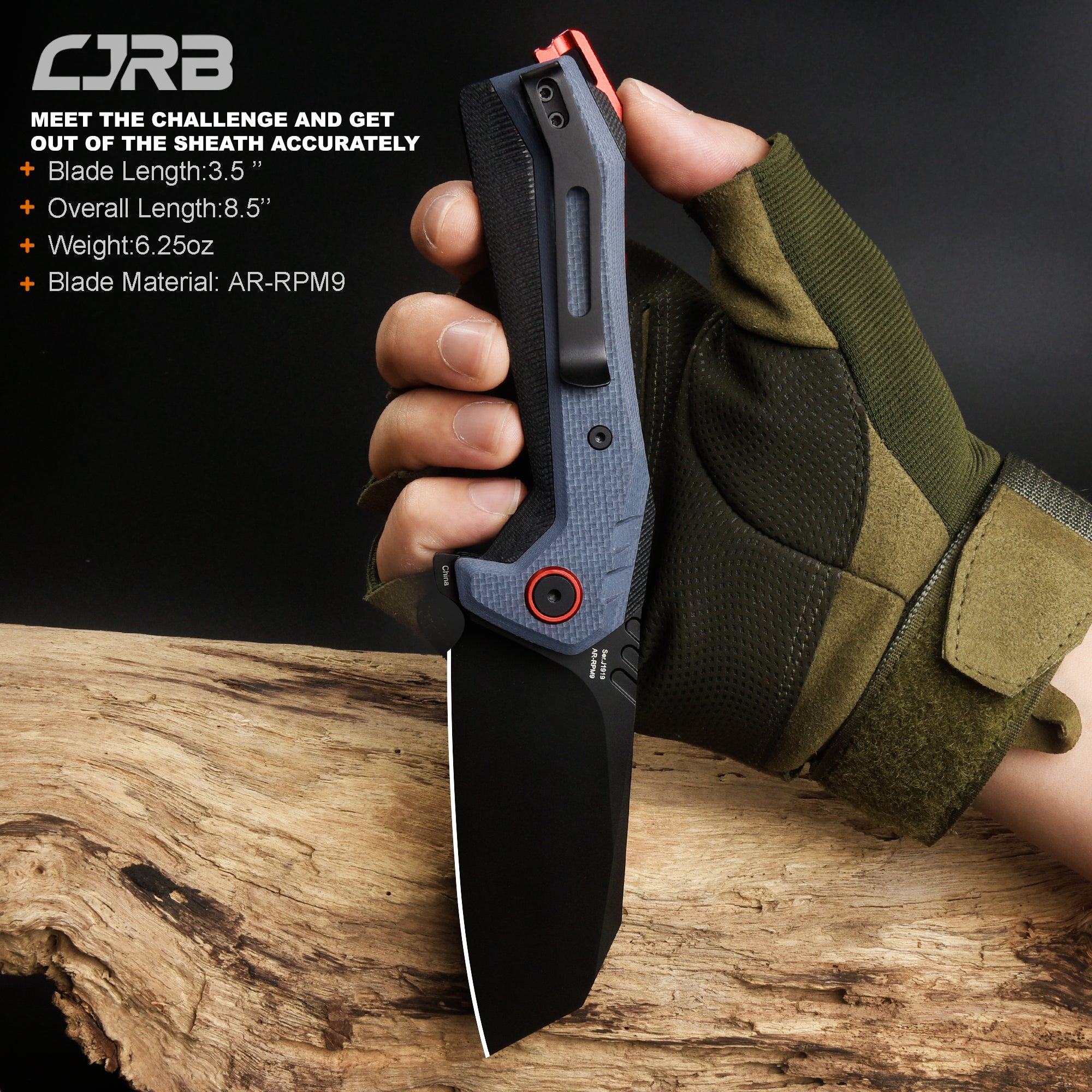CJRB TIGRIS J1919 AR-RPM9 Steel Black PVD Blade Black&Blu