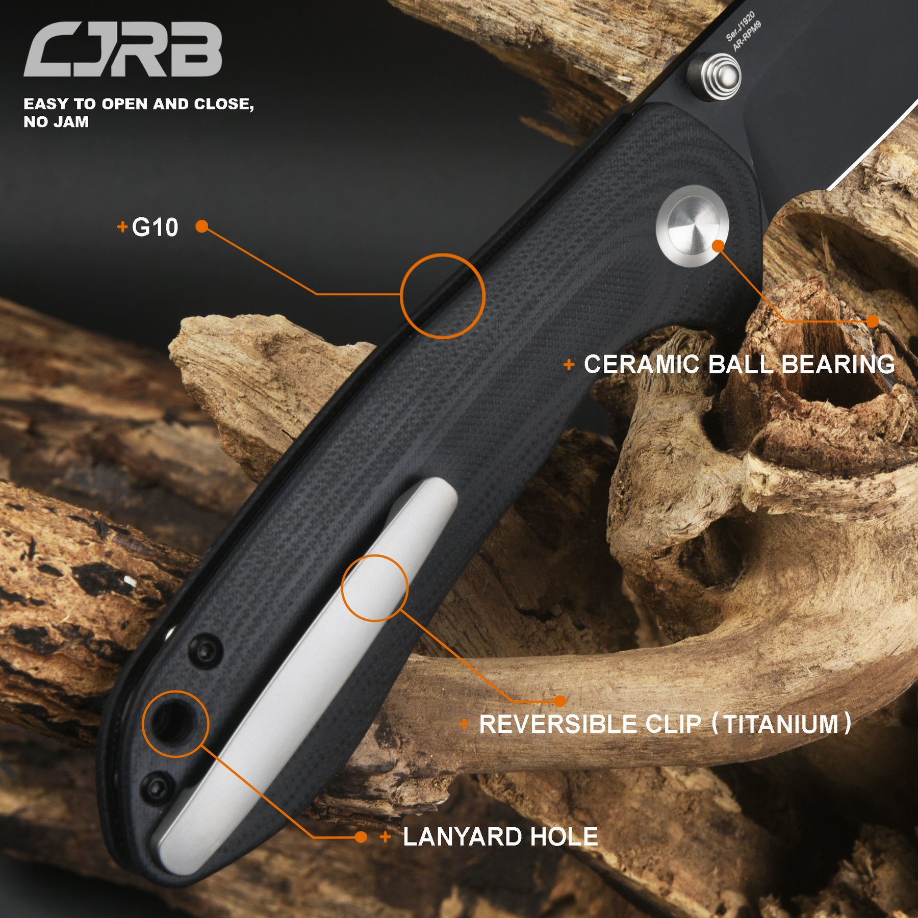 CJRB SCORIA J1920 AR-RPM9 Powder Steel Black PVD Blade Black G10 Handle Tactical Knife Folding Knife EDC Knife