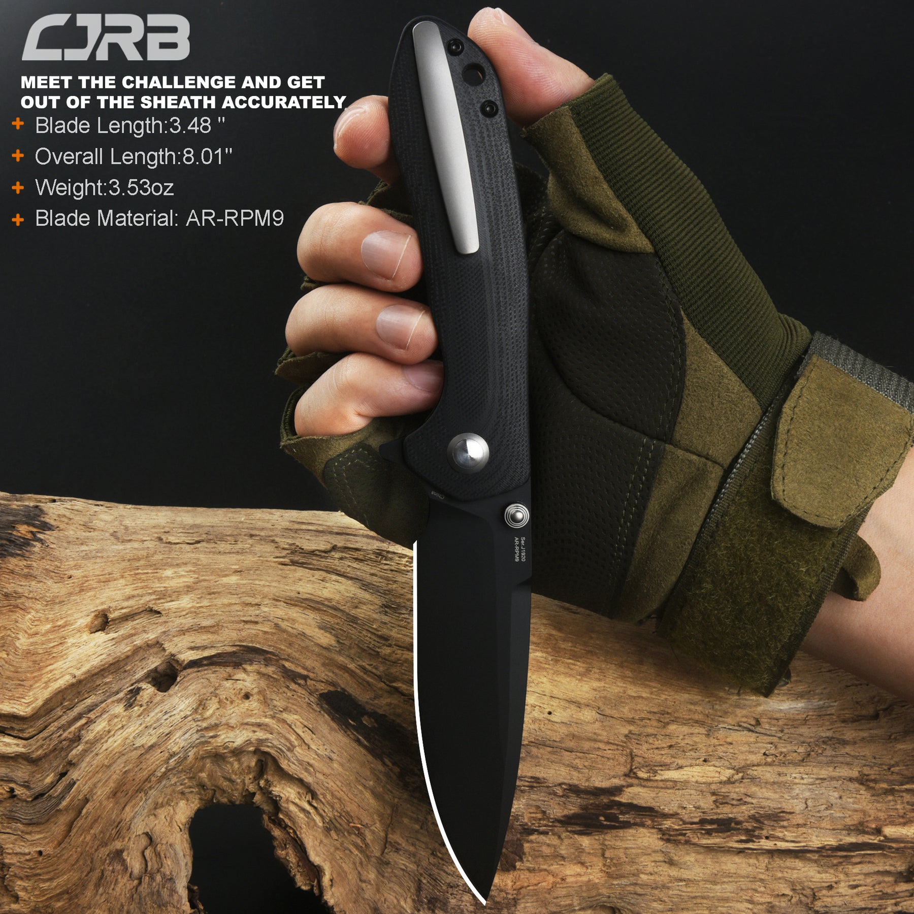 CJRB SCORIA J1920 AR-RPM9 Powder Steel Black PVD Blade Black G10 Handle Tactical Knife Folding Knife EDC Knife