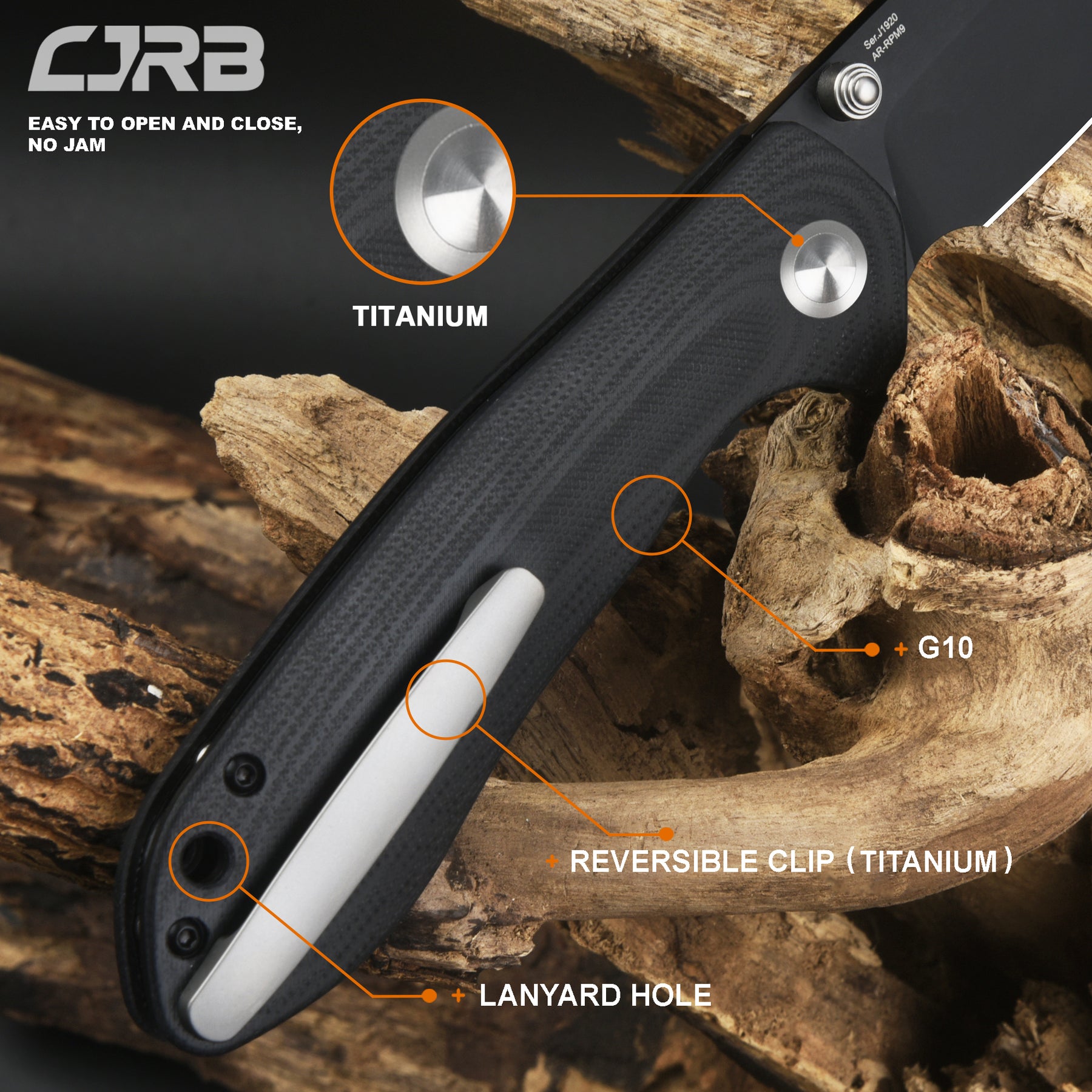 CJRB SCORIA J1920 AR-RPM9 Powder Steel Black PVD Blade Black G10 Handle Tactical Knife Folding Knife EDC Knife