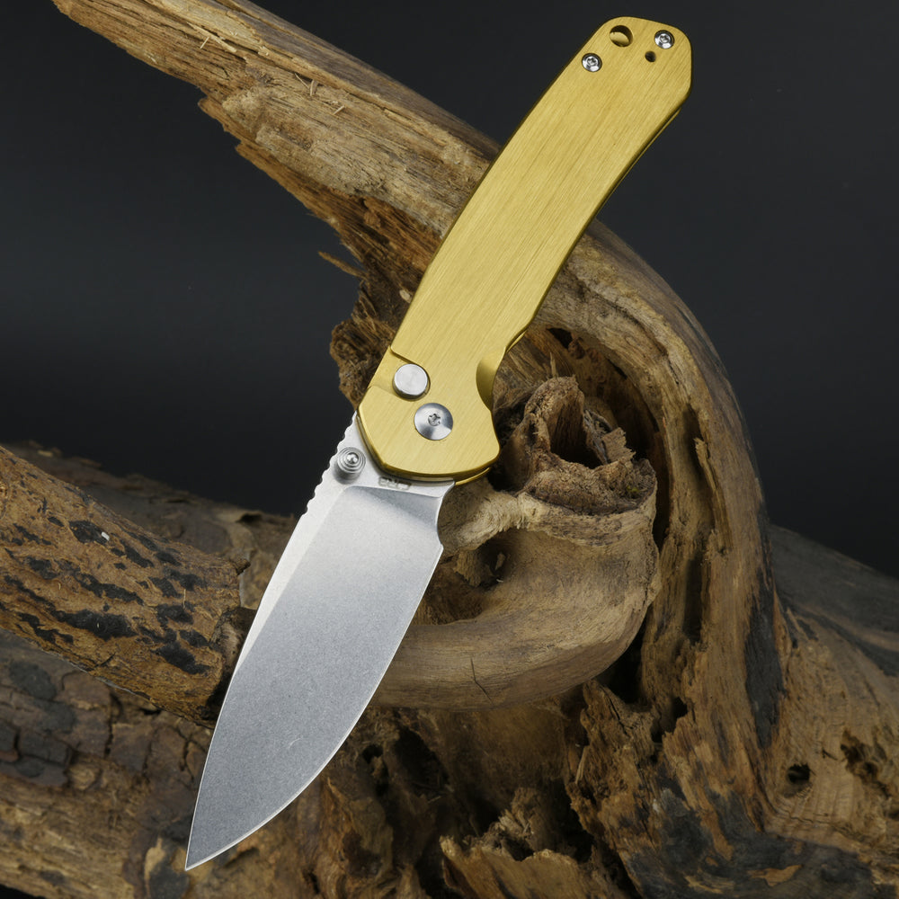 CJRB Pyrite J1925 AR-RPM9 Steel Blade Steel Handle Folding Knives Brass Color