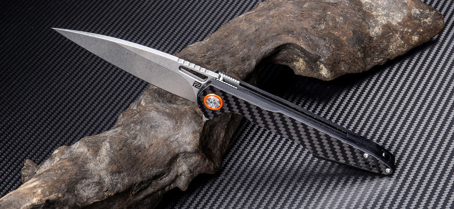 Artisan Cutlery Archaeo ATZ-1821PS: D2 Blade, Carbon Fiber Handle 